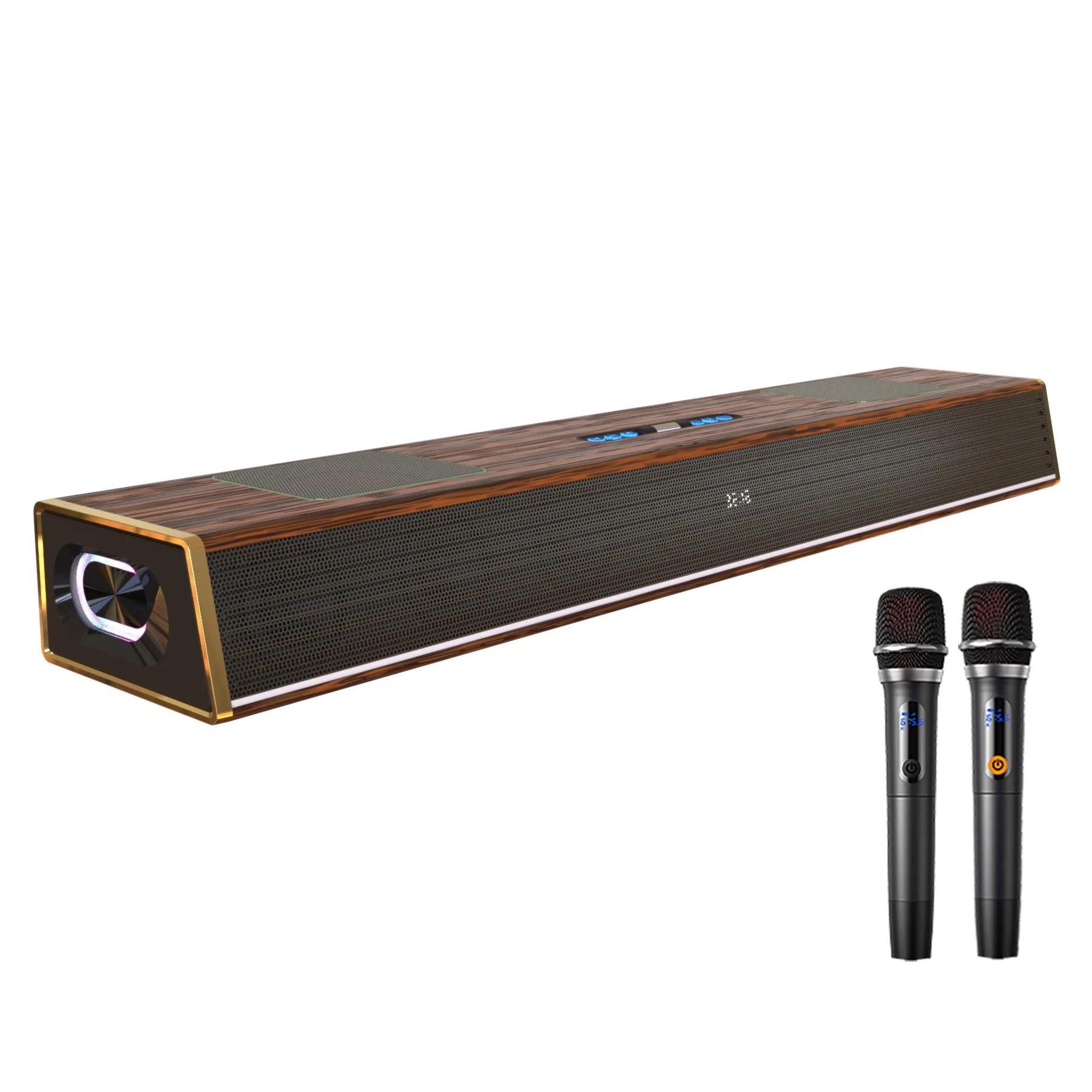 

2.1CH Bluetooth Soundbar With Built-in Subwoofer & Wireless Microphone for Family Entertainment