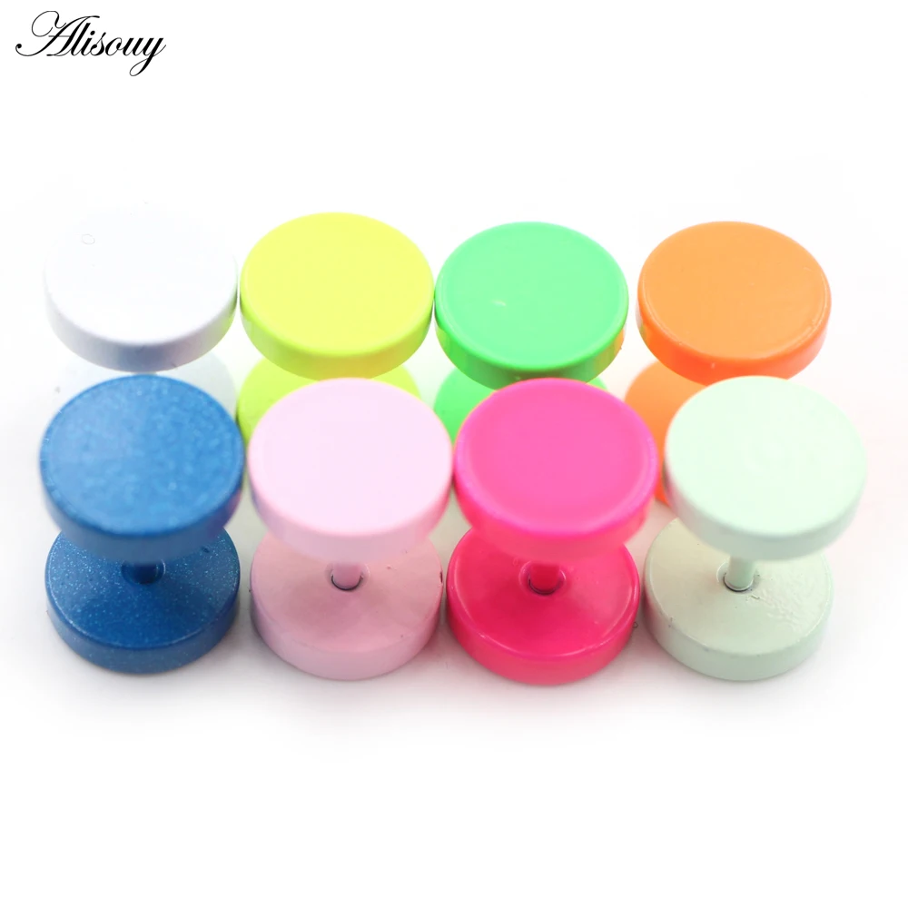 2PCS Baking Paint Candy Color Stainless Steel Unisex Men Woman Barbell Round Ear Stud Earring Tragus Helix Piercing Body Jewelry view 2