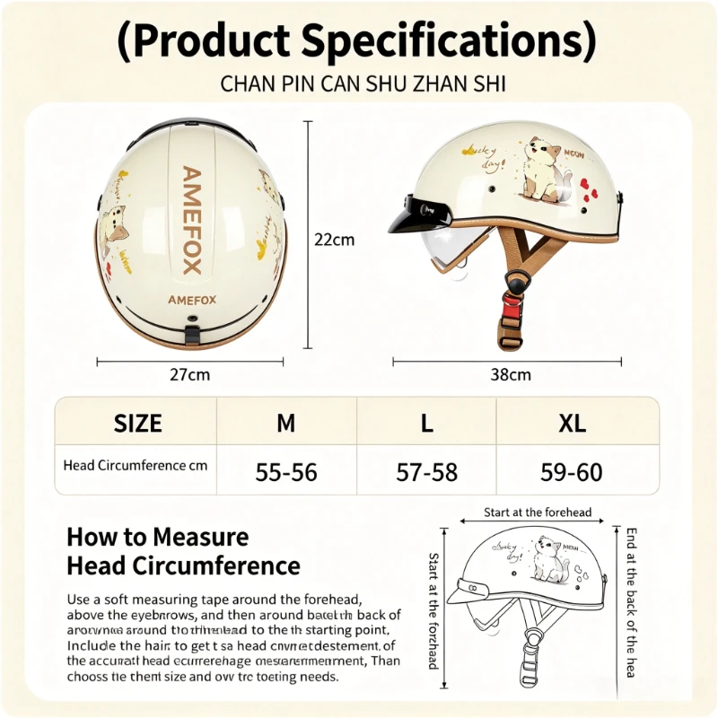 2026 Fashion White Cartoon Cat Retro Half Helmet Classic Breathable Padding Universal Fit For Scooter Cruiser