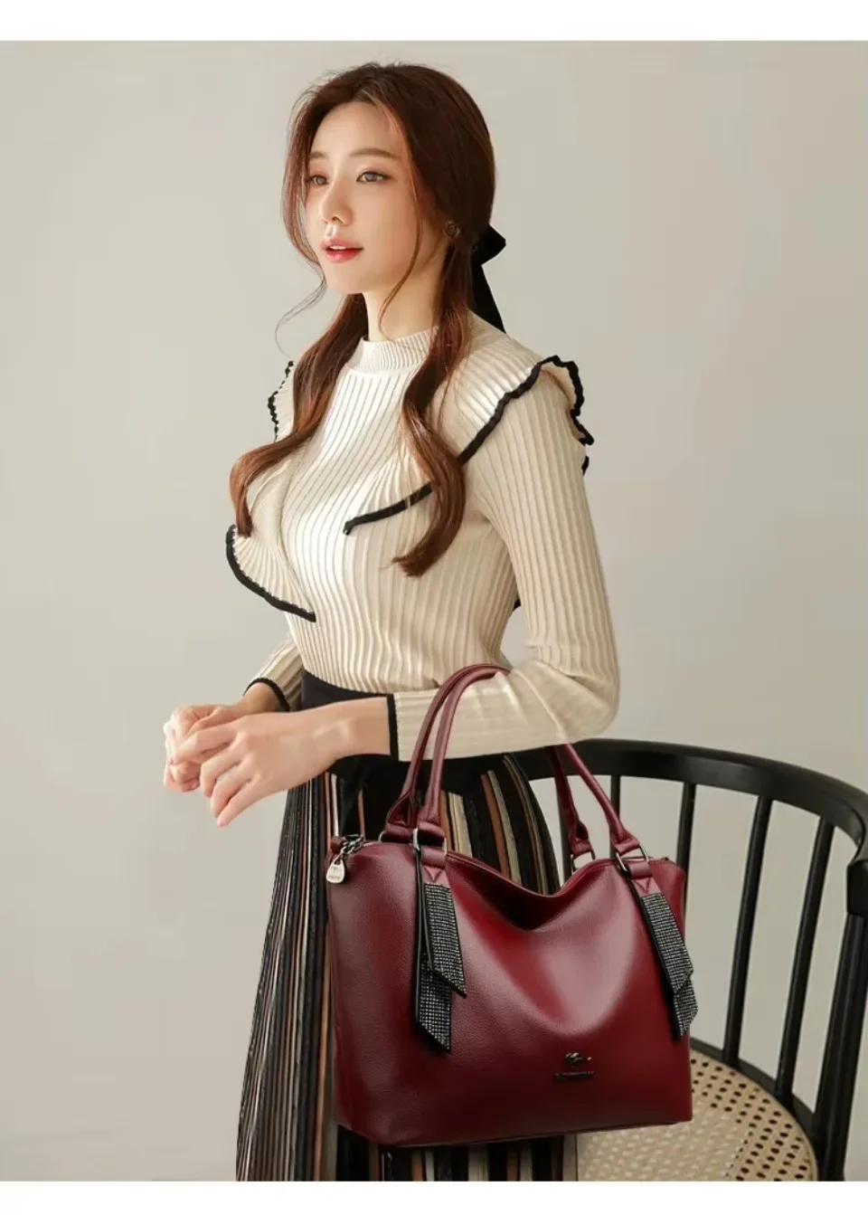 High Quality Soft Leather Top-Handle Hand Bags for Women Female Shoulder Crossbody Sac Luxury Designe Ladies 2 Layers Handbag