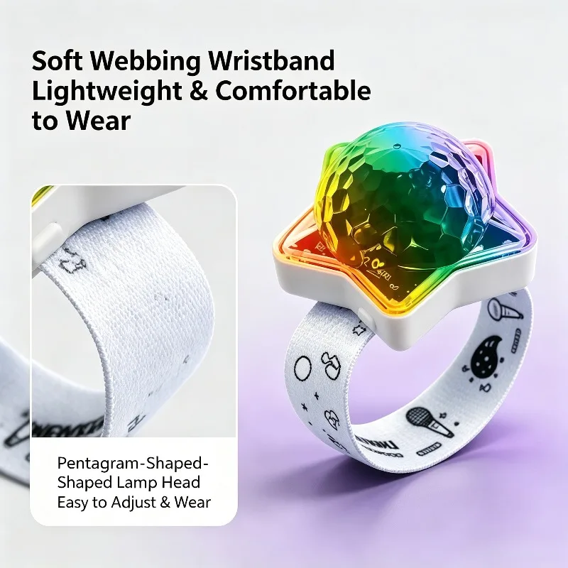 Wearable Star Disco Wrist Light 4‑Pack Sound Activated RGB Projector Lamp 360° Color Projection Adjustable Elastic Wrist Strap