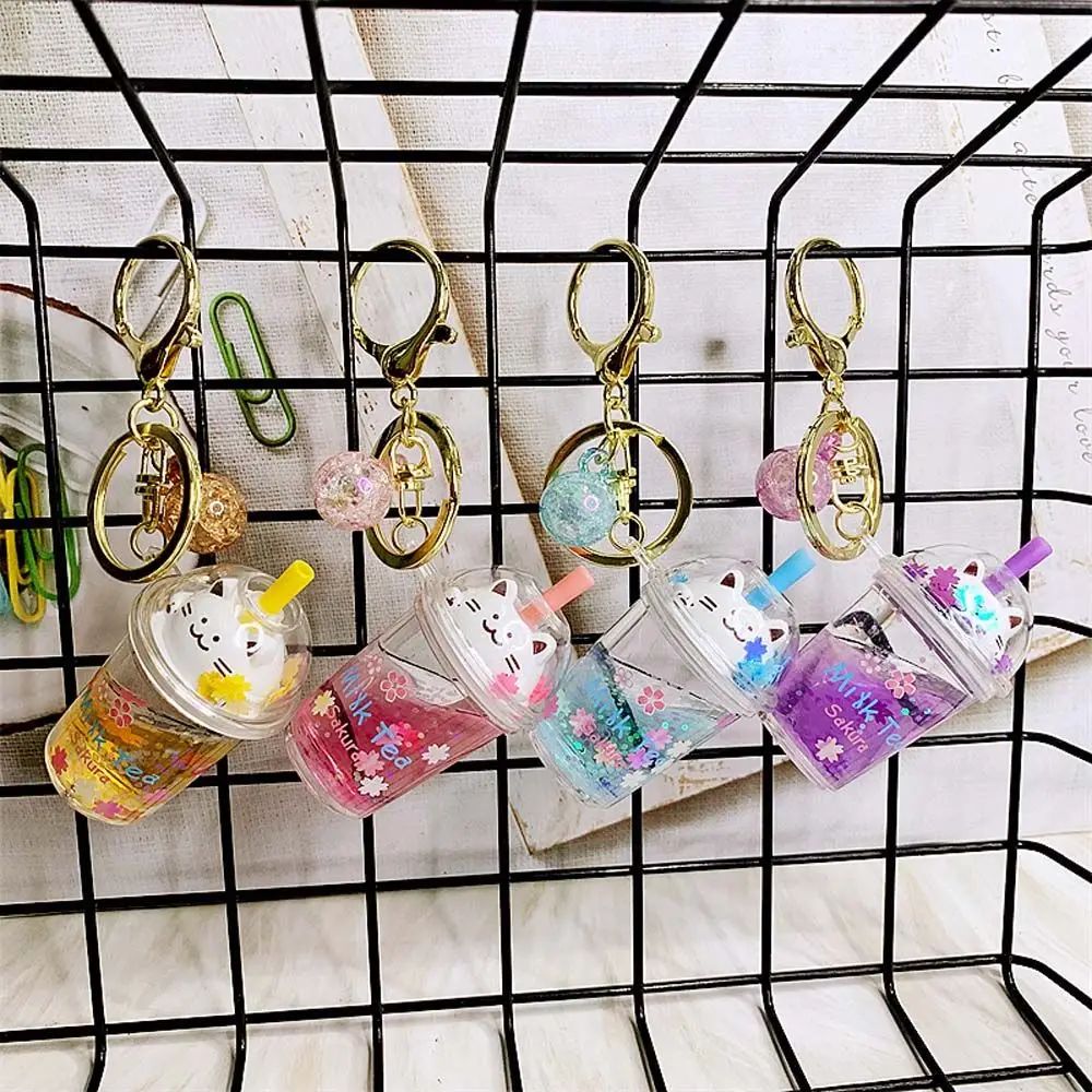 Fashion Cartoon Ornaments Bag Pendant Women Bag Key Ring Sakura cat Key Ring Milk Tea Bottle Keychain Car Key Chain Key Holder