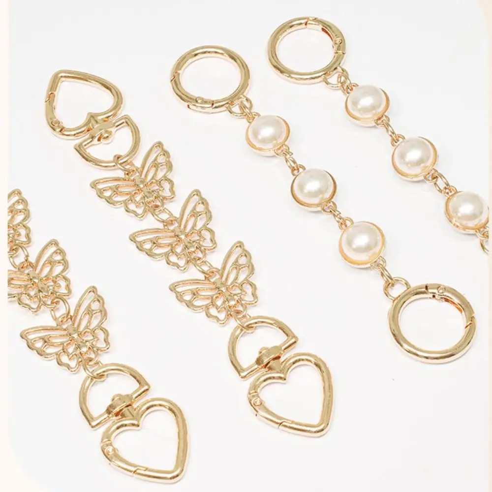 2Pcs Detachable Bag Decorative Chain Polished Pearl Butterfly Bag Strap Extension Reusable Rust-proof Purse Extender Chain