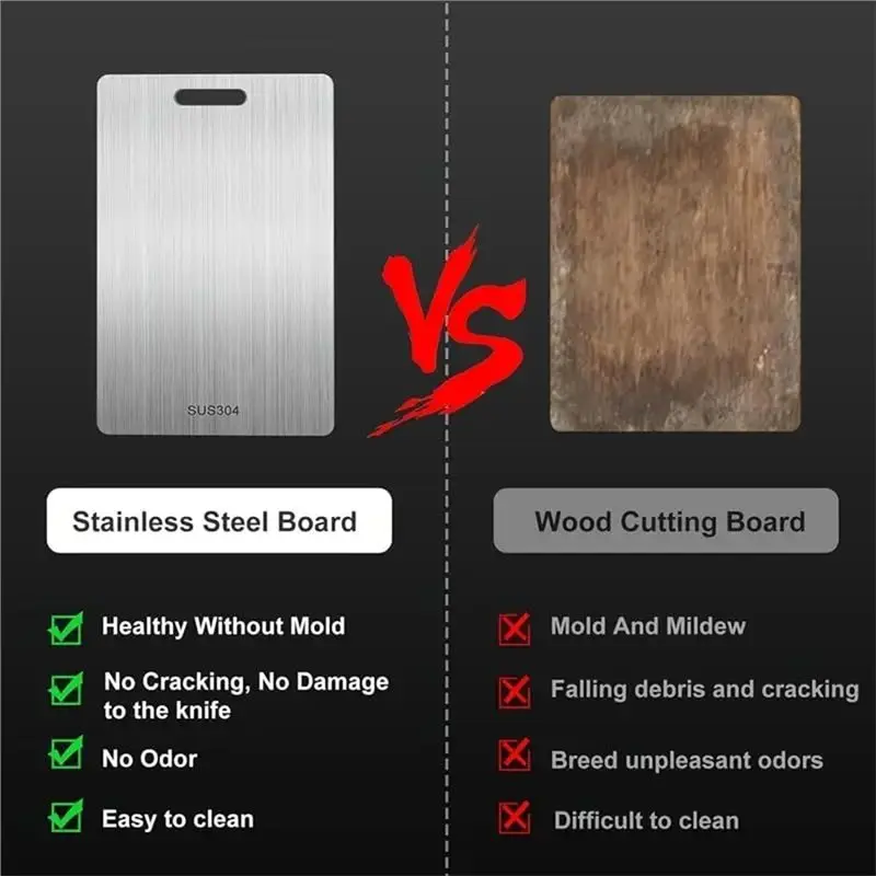 DTEN-3PCS 100% Pure Stainless Steel Cutting Board Set, Double-Sided Food-Grade Boards, Dishwasher Safe