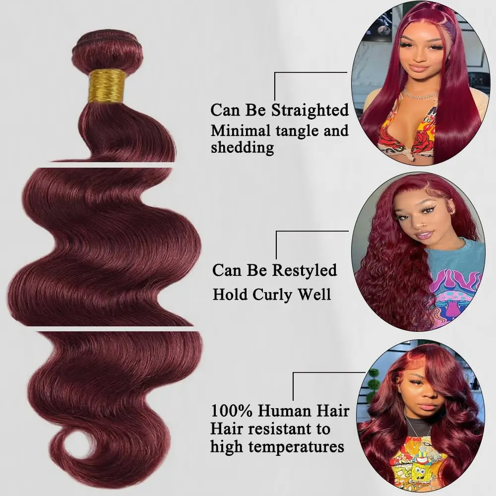 Burgundy 99J Human Hair Bundles Big Sale Peruvian Raw Human Hair Bundles Quick Weave Double Weft For Women Hair Extensions