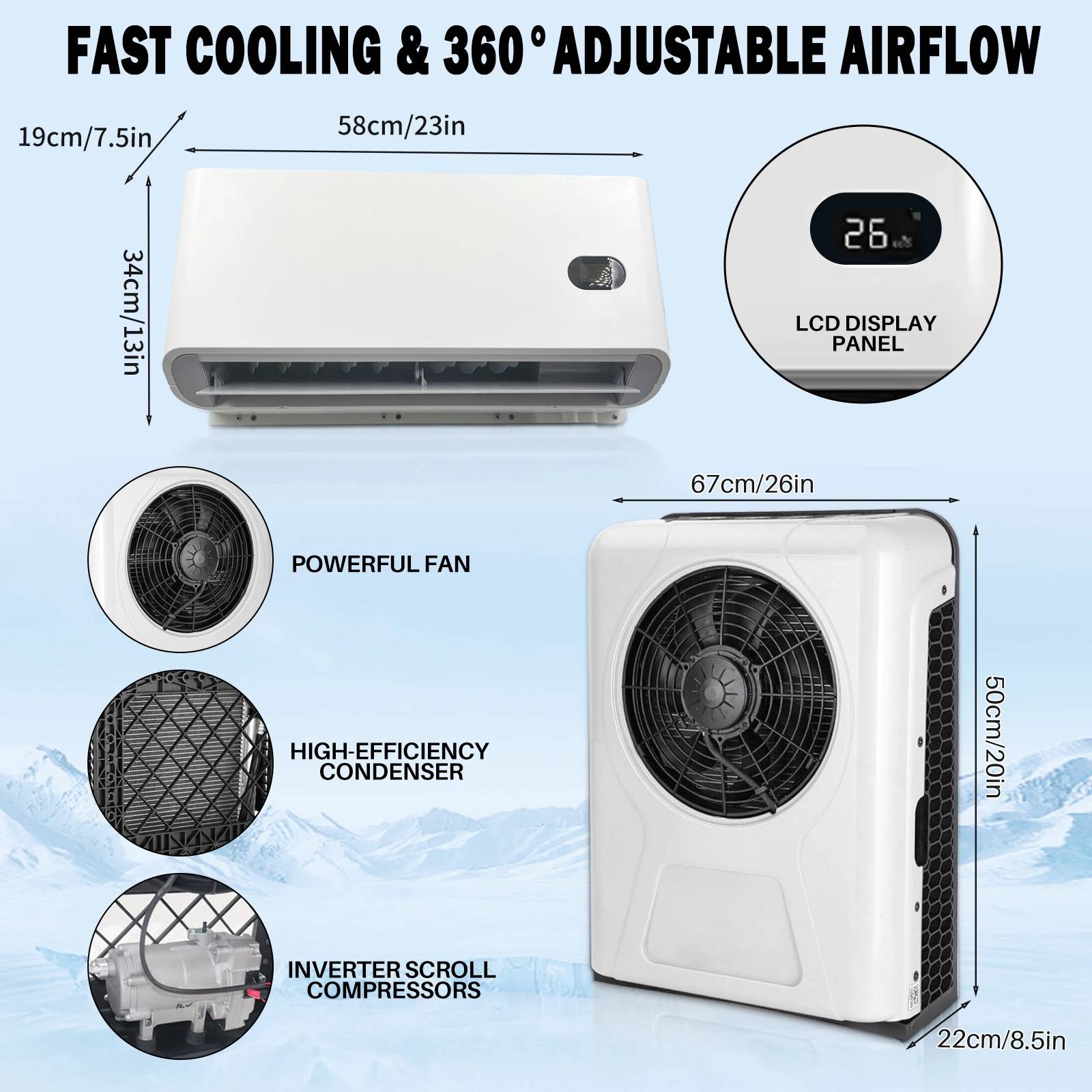 Treeligo 12 فولت 10500btu سيارة كهربائية وقوف السيارات مكيف الهواء شاحنة التبريد RV قافلة شاحنة التخييم سبليت تكييف الهواء #1