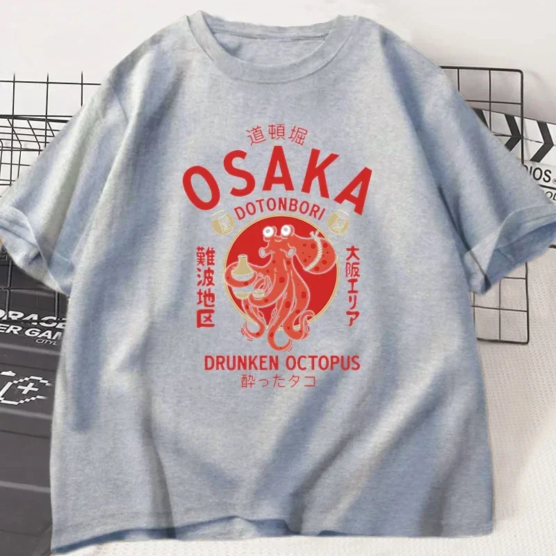 Osaka Dotonbori Drunken Octopus Graphic T Shirts Japanese Style Street Food Lover Tshirt Vintage Short Sleeve Tees