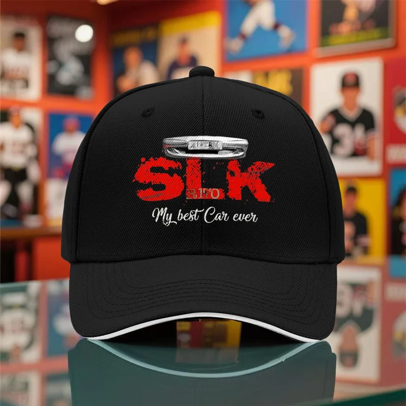 

1 шт. унисекс-бейсболка на любой сезон, новая модель кепки с принтом SLK, дышащая черная кепка с плоским козырьком для активного отдыха на природе
