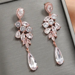 ZAKOL AAA Teardrop Cubic Zirconia Dangle Earrings Luxury Silver Color Engagement Wedding Jewelry Gifts for Women