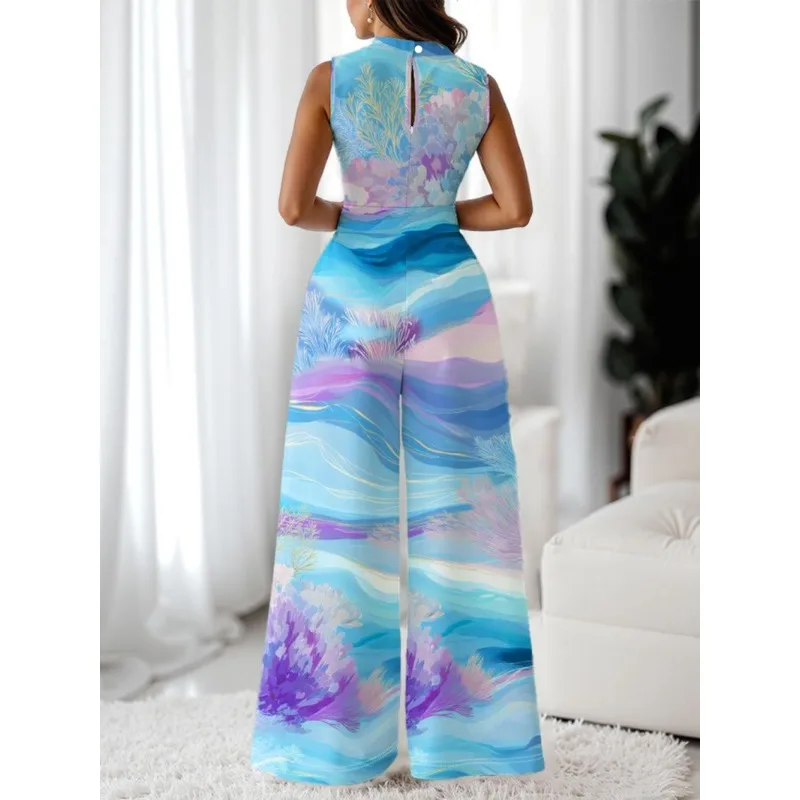 Tuta senza maniche europea americana primavera estate per donna Stampa digitale Nicchia Confortevole Alla moda Elegante