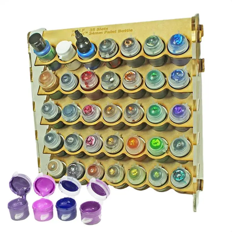 35 Slots Paint Bottle Rack 34mm Paints Holder Tool Holders Multi-Layer Wooden Organizer Storage Stand Cabinet