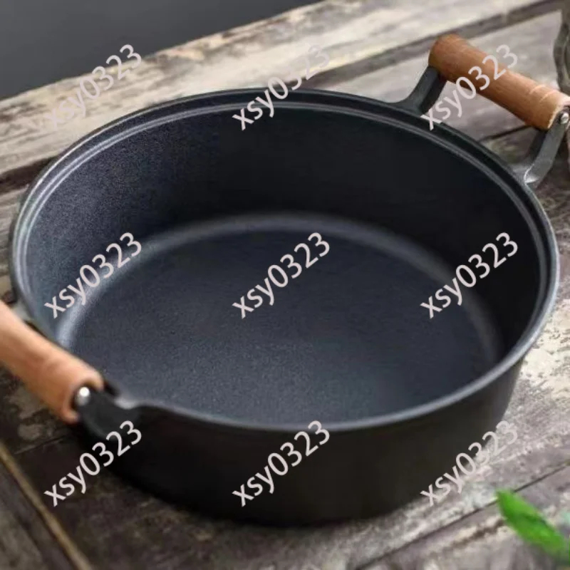 Deep Cast Iron Skillet Beech Wood Handle Uncoated Multipurpose Frying Pan For Home Pancake