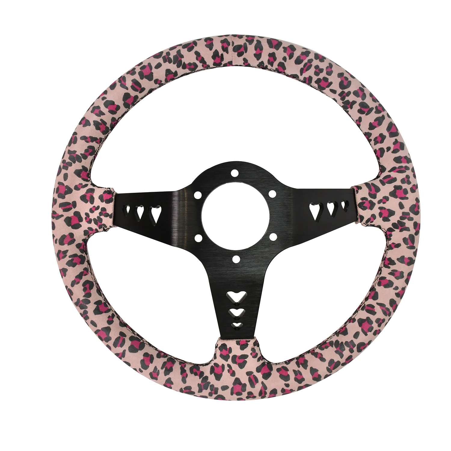 JDM style 350mm pink heart steering wheel custom embroidery steering wheel Heart-shaped Leopard Print Faux Fur Zebra Pattern