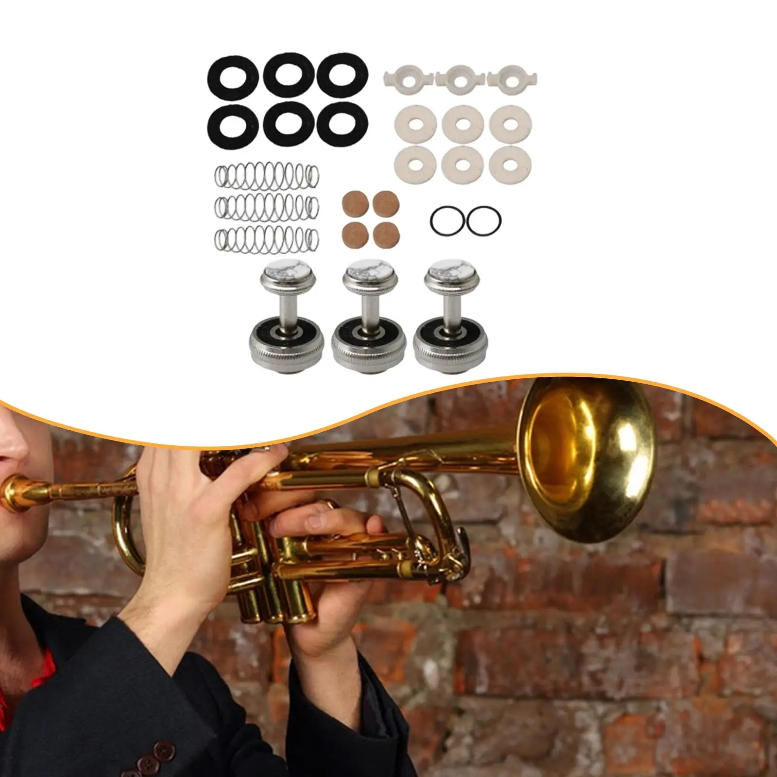 

Trumpet Connecting Rod Piston Stem and Finger Button Repair Kit for Trumpet Valve System and Brass Band Instruments