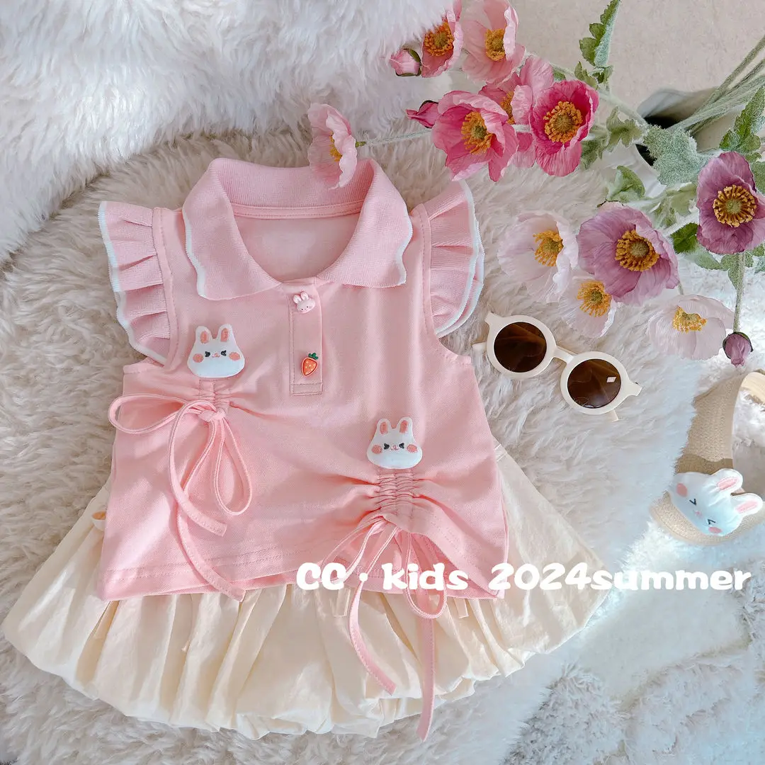 

Summer Fashion Baby Girls Pink Cute Princess Cartoon Fly Sleeve Top Tshirt + Bud shorts Soft 2pcs Children Set Casual clothes