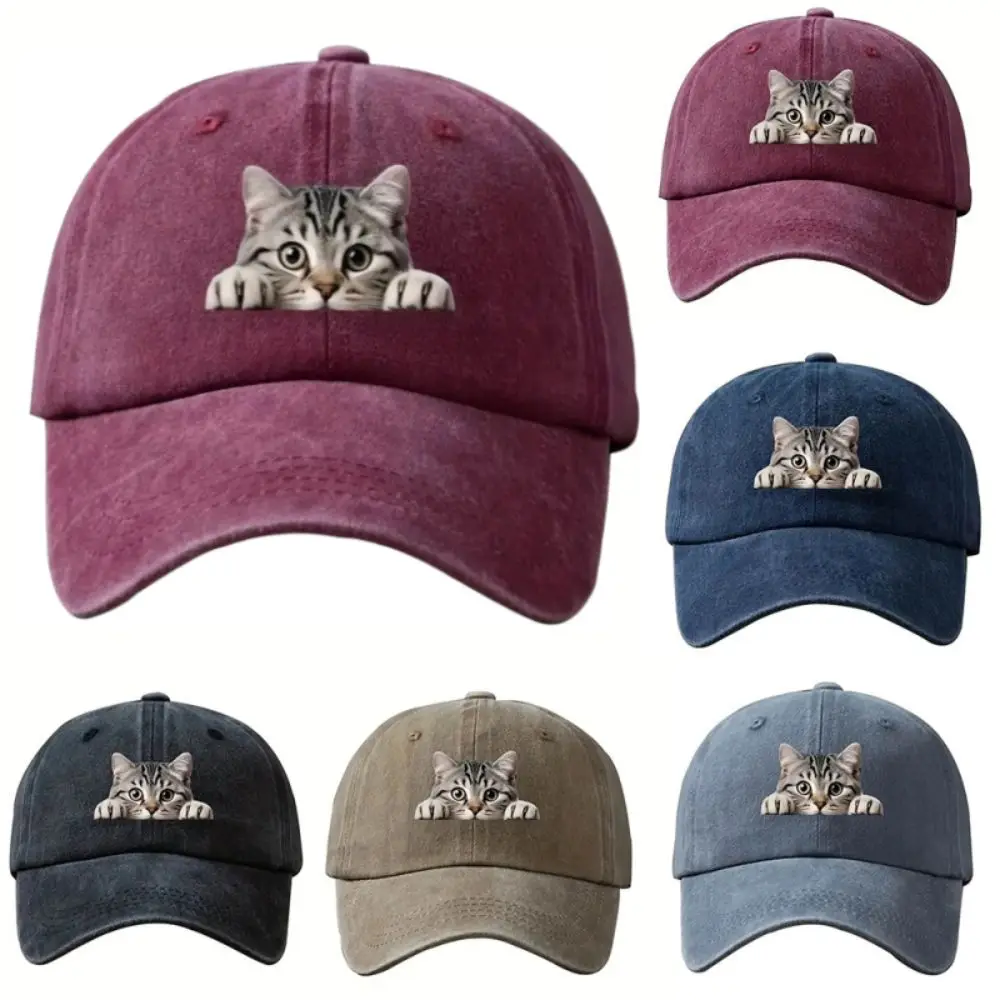 

Fashionable Embroidery Cat Baseball Cap Adjustable Breathable Duck Tongue Hat Cool Cat Lightweight Sun Hat Unisex Styles
