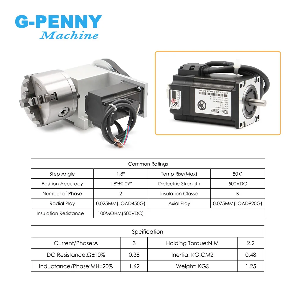 4th Axis Kit 3/4Jaw 100mm NEMA23 2.2Nm HBS57 Closed Loop Stepper Motor A axis Rotation Axis With Tailstock Changeable Head