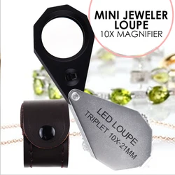 10x Magnification Triplet Optic Lens Jeweler Loupe Magnifier + 6 LED Light, 21mm Foldable Tool