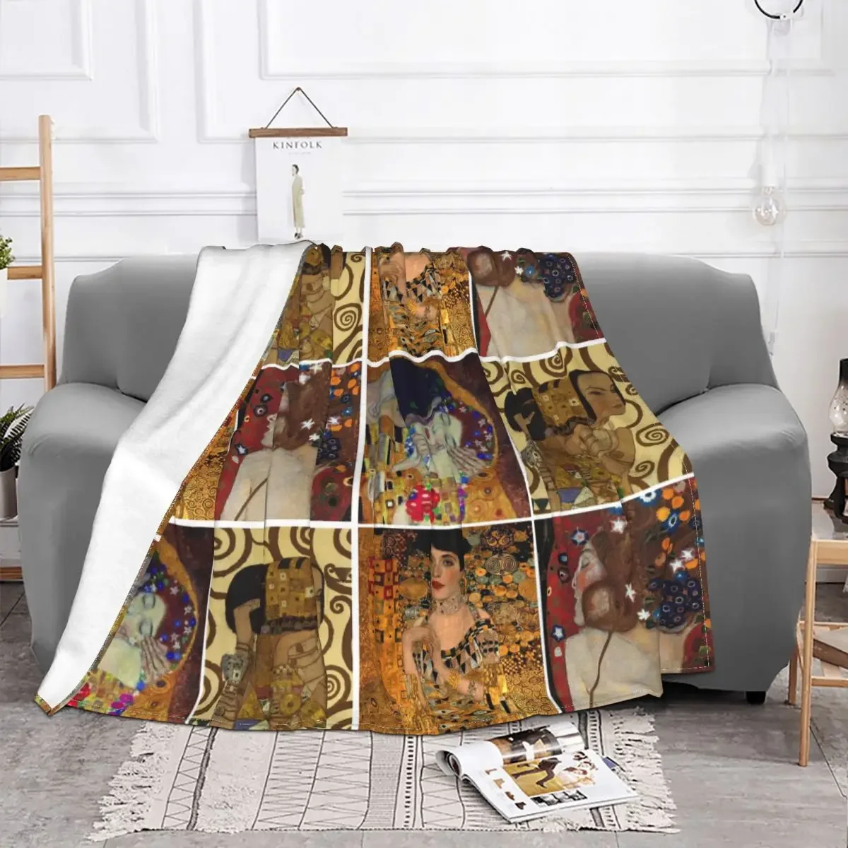 Gustav Klimt Freyas Art Blankets Flannel Tree Of Life The Kiss Adele Bloch-Bauer Lady Warm Throw Blanket for Bed Bedroom Quilt