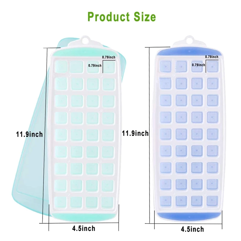 صينية ثلج مربعة بغطاء ، قالب سيليكون ، قابلة للتكديس ، ويسكي ، كوتيلات ، فواكه ، طعام أطفال ، برد ، 2 ، 72 شبكة