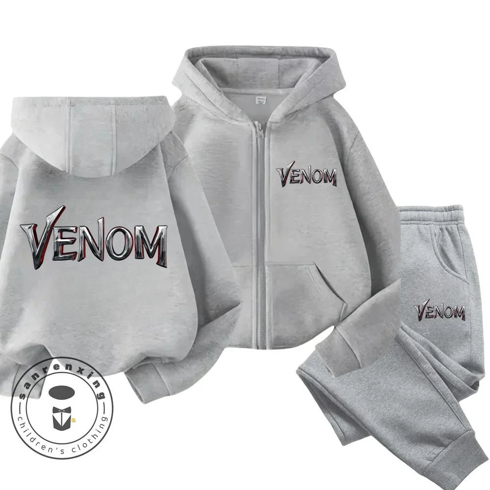 2025 Disney Venom Cartoon Children Hoodie + Pants 2pcs Zipprt Set Fashion Clothing Boys Girls Sweatshirt Kid Sportsuit