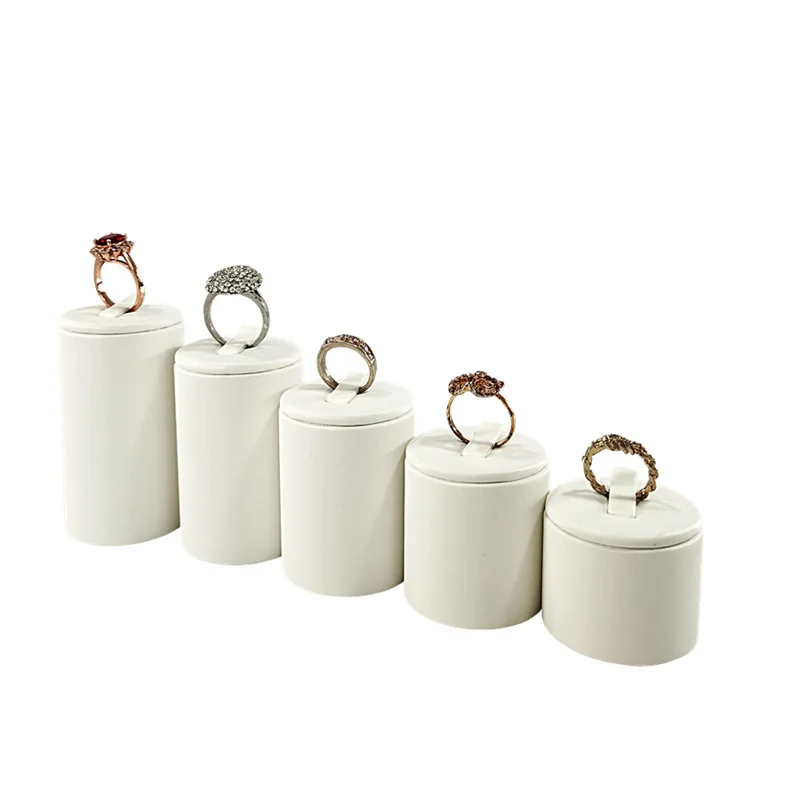 White PU Leather Jewelry Display Stand for Rings Earrings Necklaces - Store Window Counter Showcasing Rack for Jewelry Props