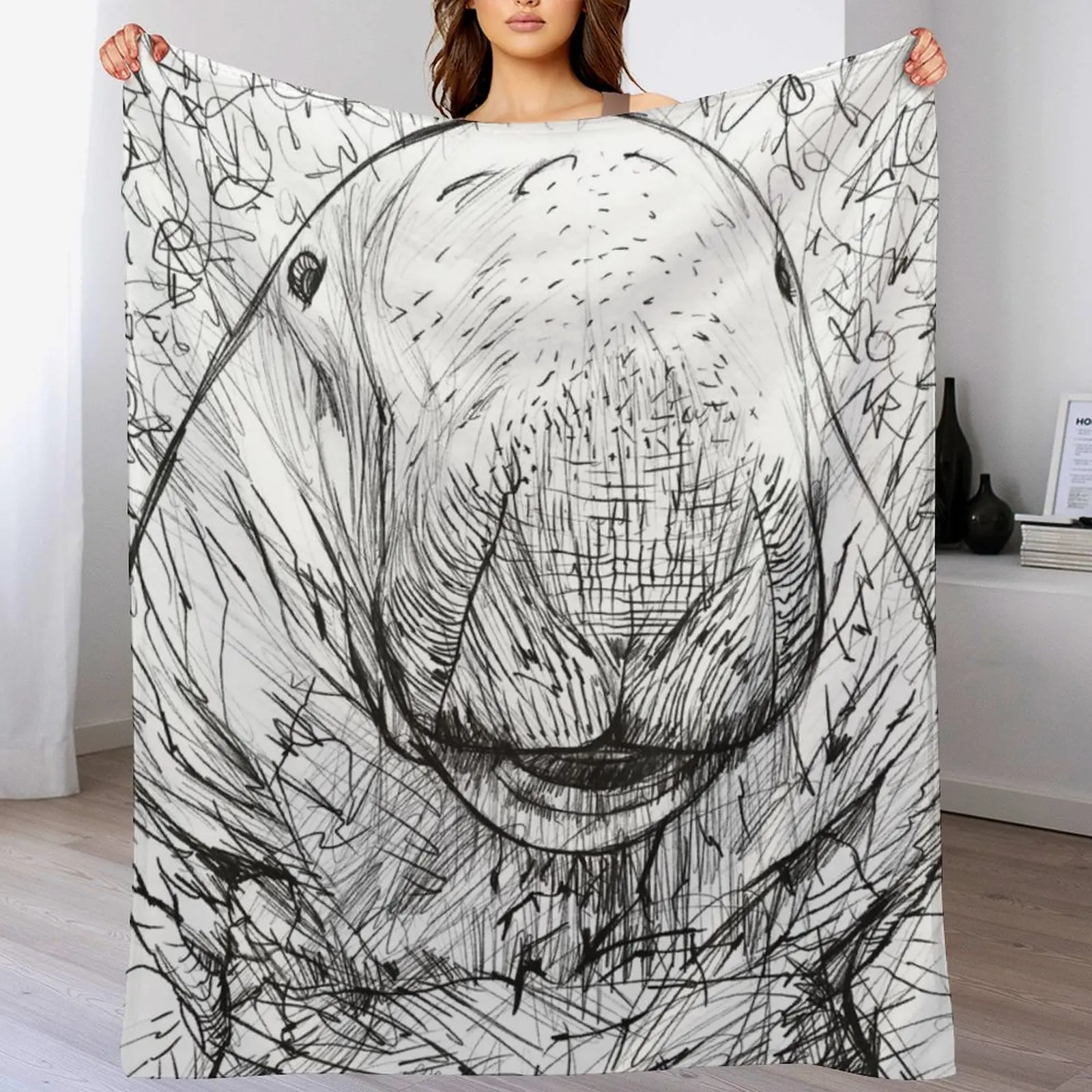 DUGONG pencil portrait .1 Throw Blanket Stuffeds for babies Blankets