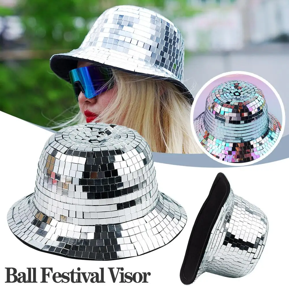 Glitter Mirror Disco Bucket Hat Stunning Disco Ball Hats for DJ Glitter Sequins Bucket Hat for Club Stage Bar Party Dance