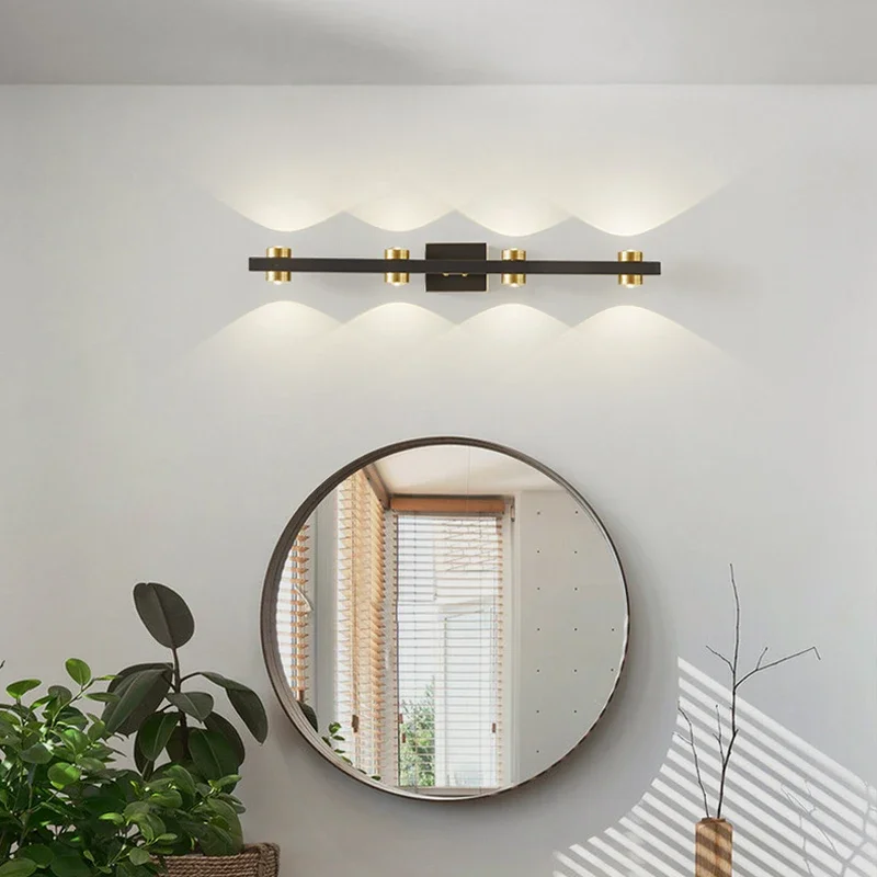 FSS Modern Copper LED Mirror Light Golden Long Living room Background Wall Bedroom Dressing Table Fill Light Mirror Cabinet Lamp