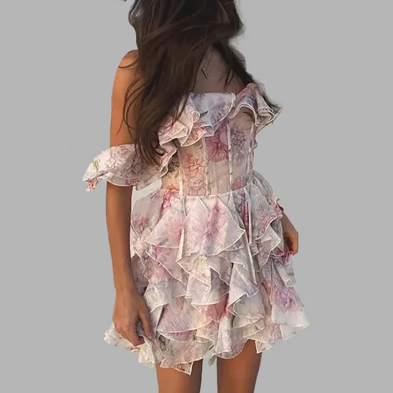 

TOY-2025Spring New Fashion Elegant Temperament Casual Printed Off-Shoulder Tube Dress