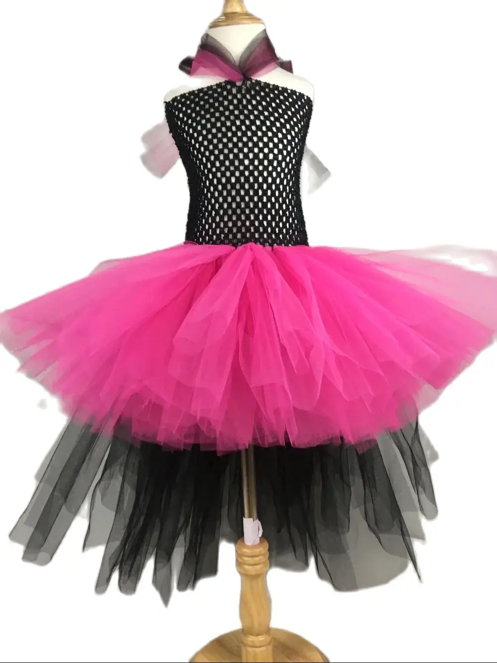 Cool Girls Rocker Queen Tutu Dress Baby Fluffy Crochet Tulle Dress Kids Cosplay Costume Children Birthday Party Trailing Dresses