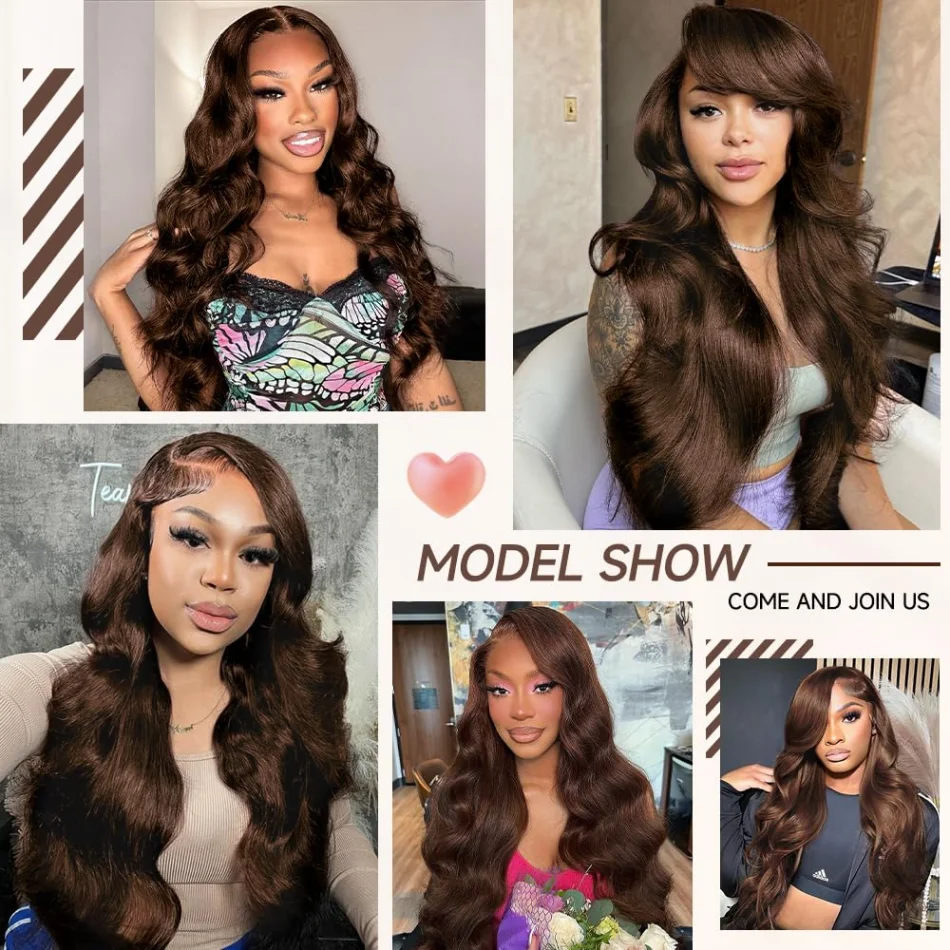 13X6 Hd الدانتيل الباروكة الأمامية الجسم موجة الشوكولاته البني 13X4 خصلات الشعر المستعار الإنسان قبل قطعها 220 الكثافة الدانتيل شعر مستعار أمامي للنساء 30 بوصة #5