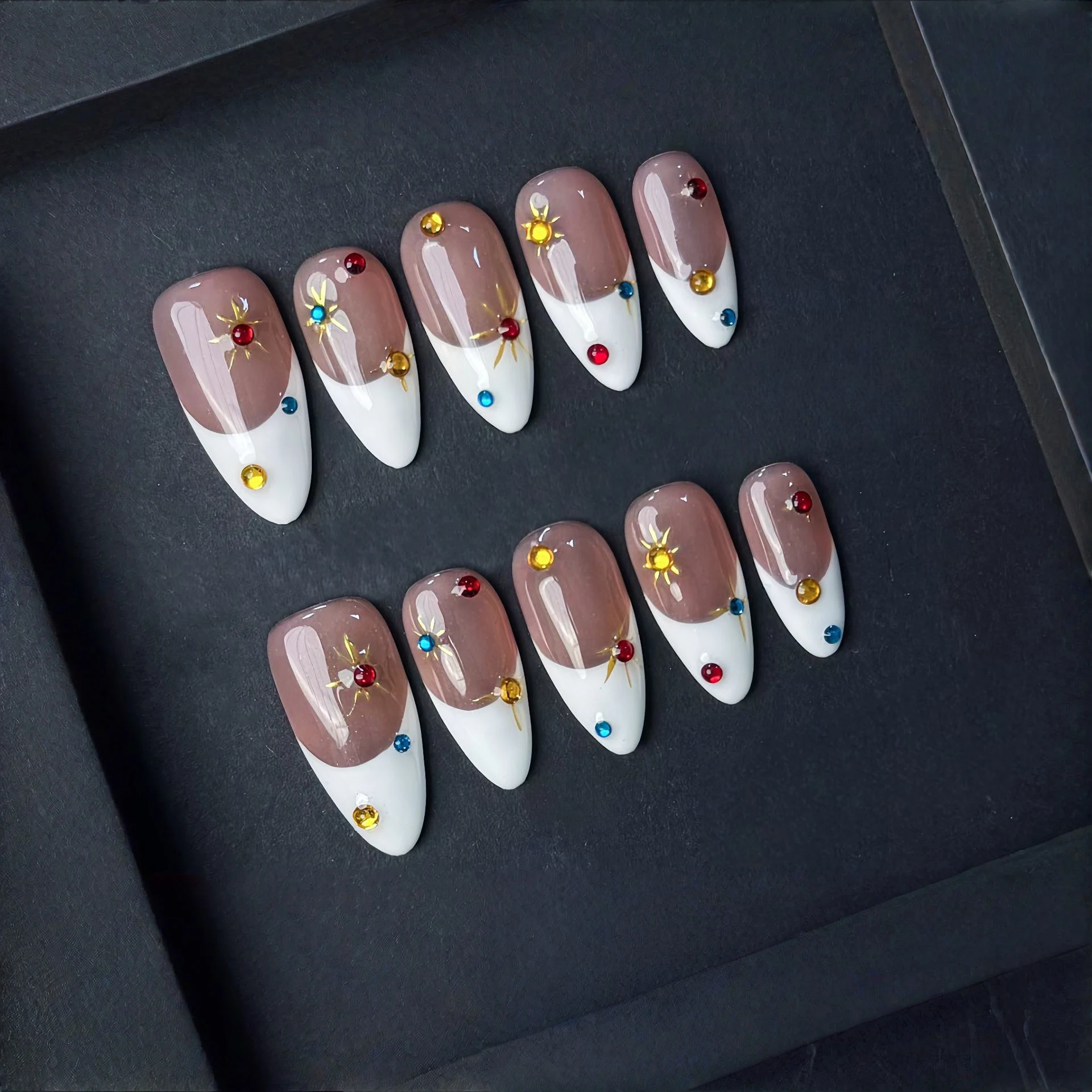 

10pcs French Almond Slices Press On Nails Full Cover Fake Nail Manicure Wearable Nail Tips Art False Nail Manucure Accessoire