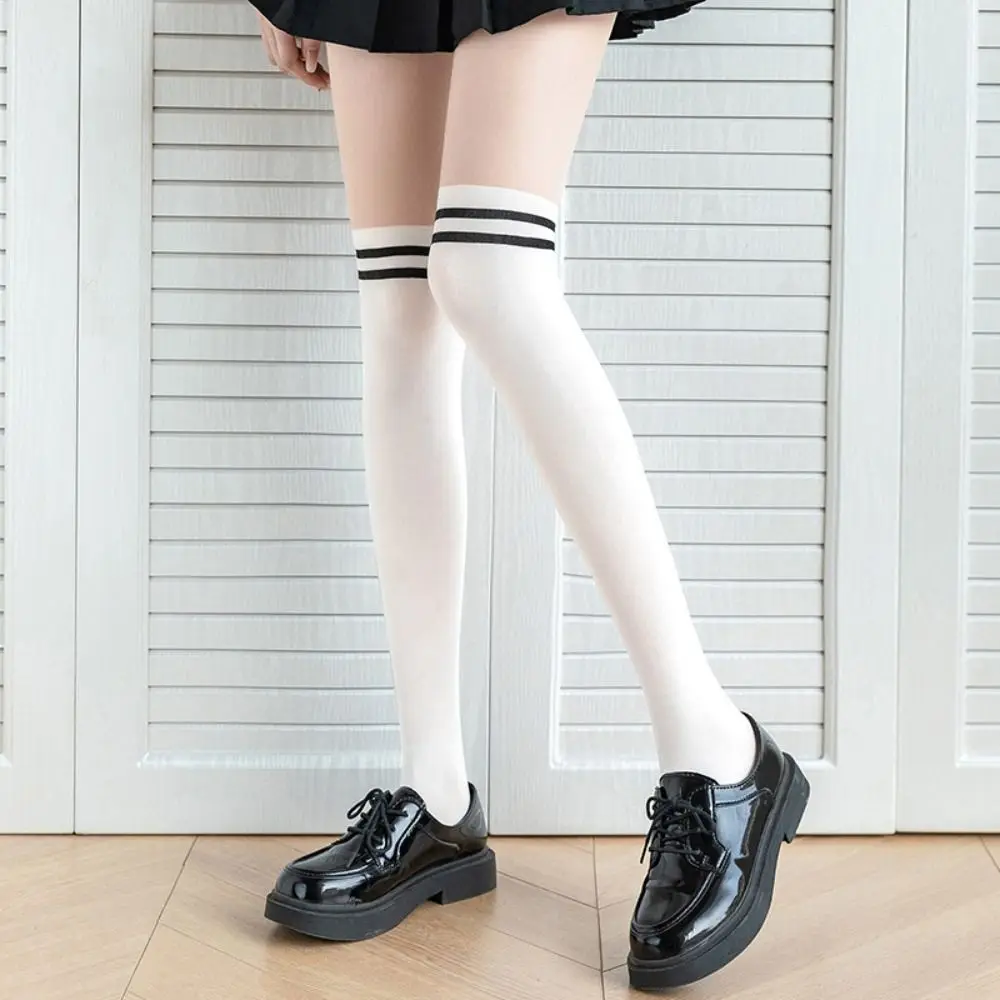 

Nylon Striped Splicing Pantyhose Anti-Hook Seamless Thin Women Stockings Matching Dress Fake Calf Socks Tights Daily