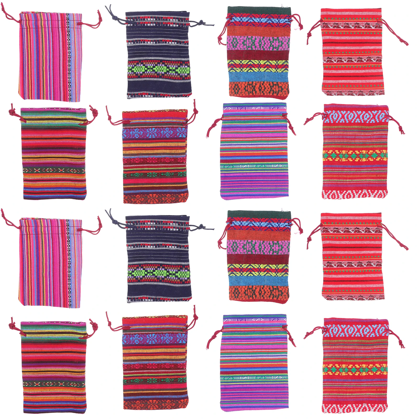 

48 Pcs Ethnic Style Fabric Drawstring Bags for Kids Holiday Gifts Candy Storage Reusable Present Pouches Party Supplies