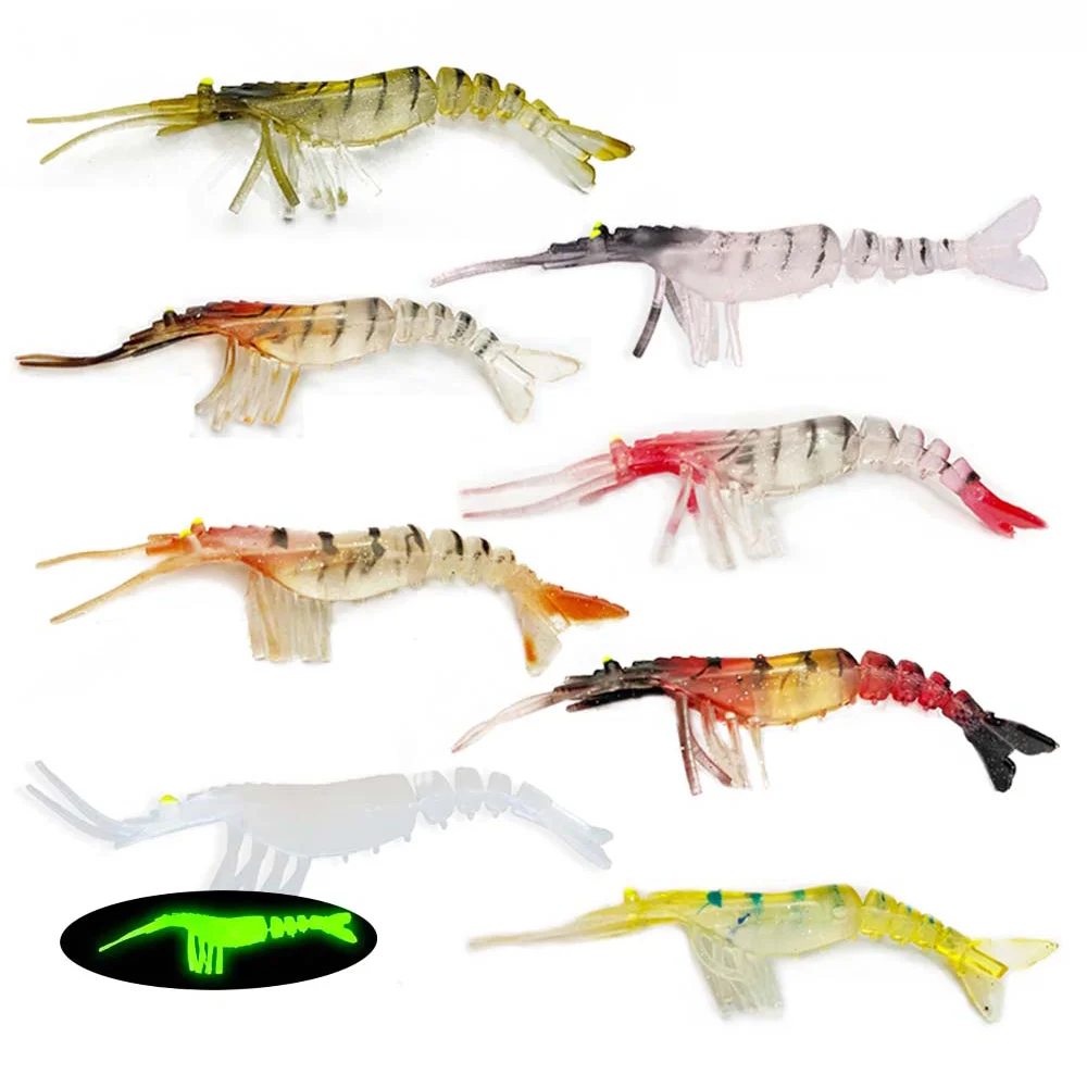 

4pcs/5pcs/10pcs 115mm/5.3g Fishing Soft Bait Lead Head Hook Optional Luminous Shrimp Prawn Bait Shrimp Lure