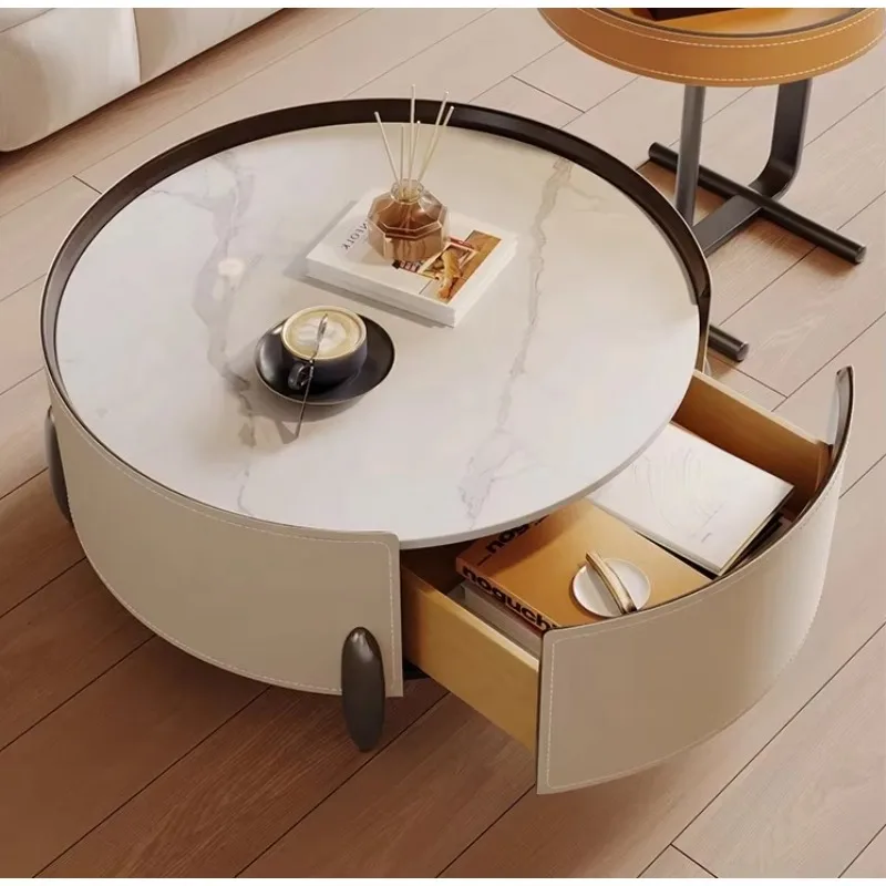 

Modern Home Furniture Living Room Chesterfield Sofa Tea Table With Drawers Villa Round Coffee Table Side Table Set