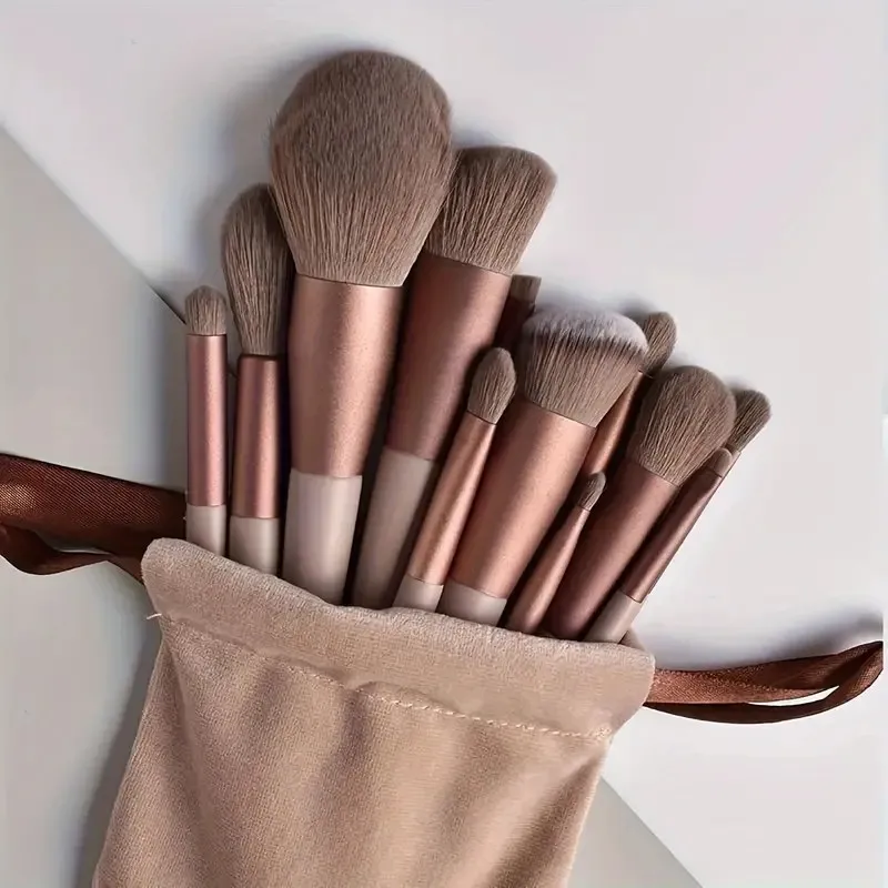 Luxurious 13pcs Makeup Brush Set With Soft Synthetic Bristles - Includes Travel Pouch, Fragrance-Free For All Skin Types