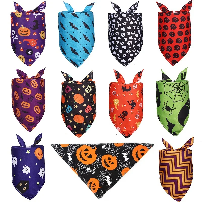 Halloween Pet Bandanas Collar for Dogs Cats  Cotton Triangular Bibs Scarf Collar with Pumpkin Pattern for Puppy Accessories