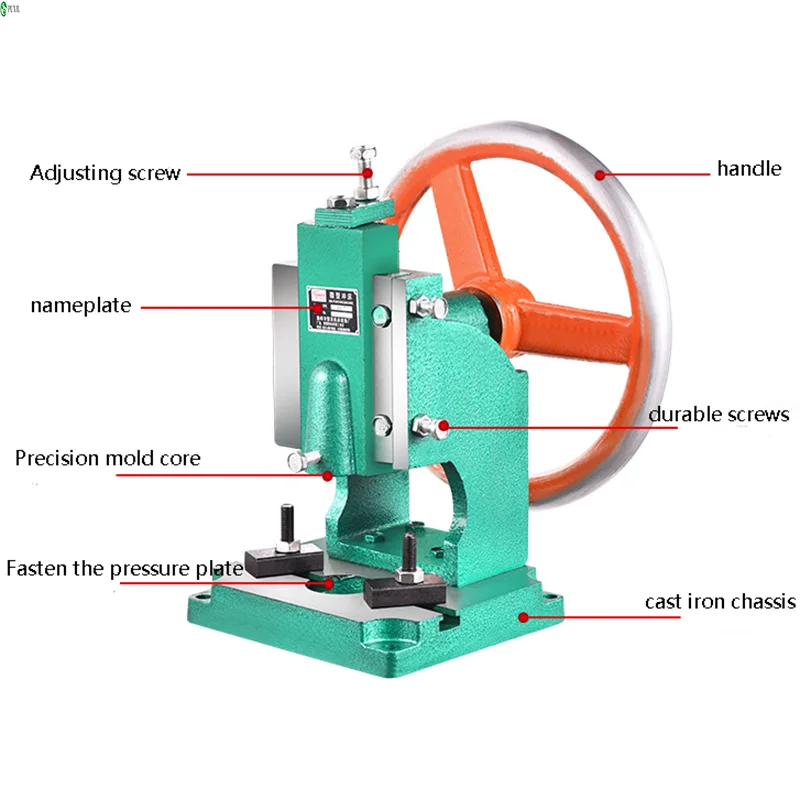 0.5T/1.0T/1.5T Small Manual Punch Press Desktop Disc Hand Punching Machine Cast Iron Industrial Manual Punch Machine (240*230mm)