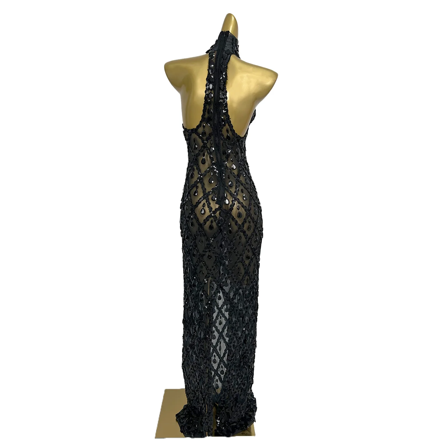 Maxivestido negro transparente para mujer, vestido Sexy de lujo para cena, vestidos formales sin espalda, vestido de fiesta de cena de lujo para cumpleaños