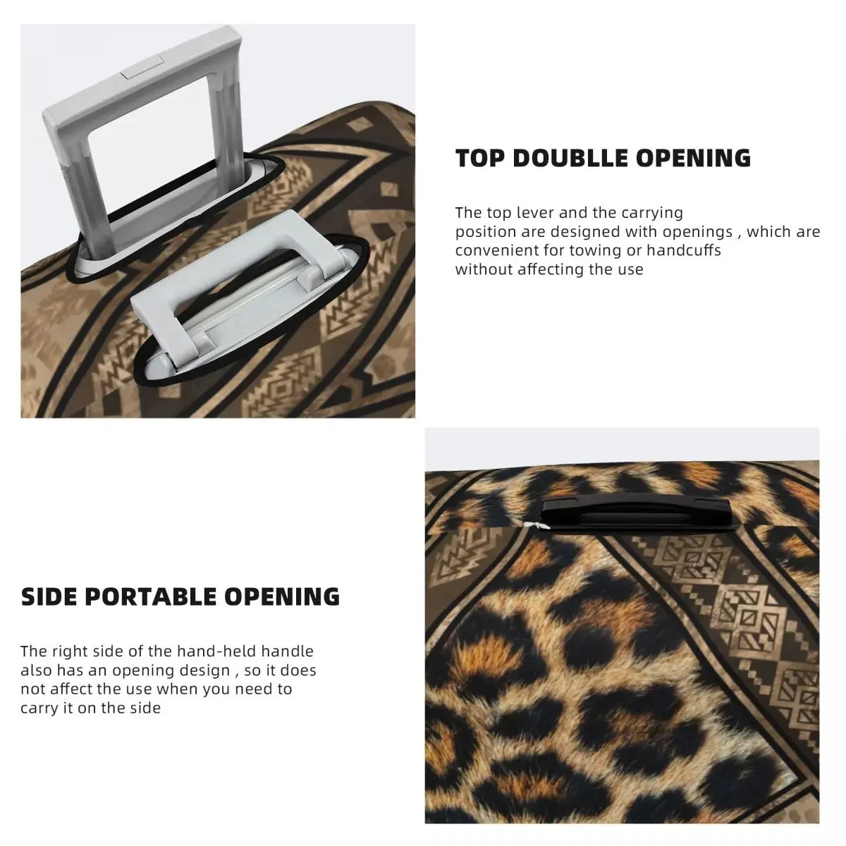 Textura de couro Bagagem Capa, Pele De Leopardo Personalizada, Ornamentos Geométricos Tribais Étnicos, Protetor De Mala, Capas De Animais Bonitos