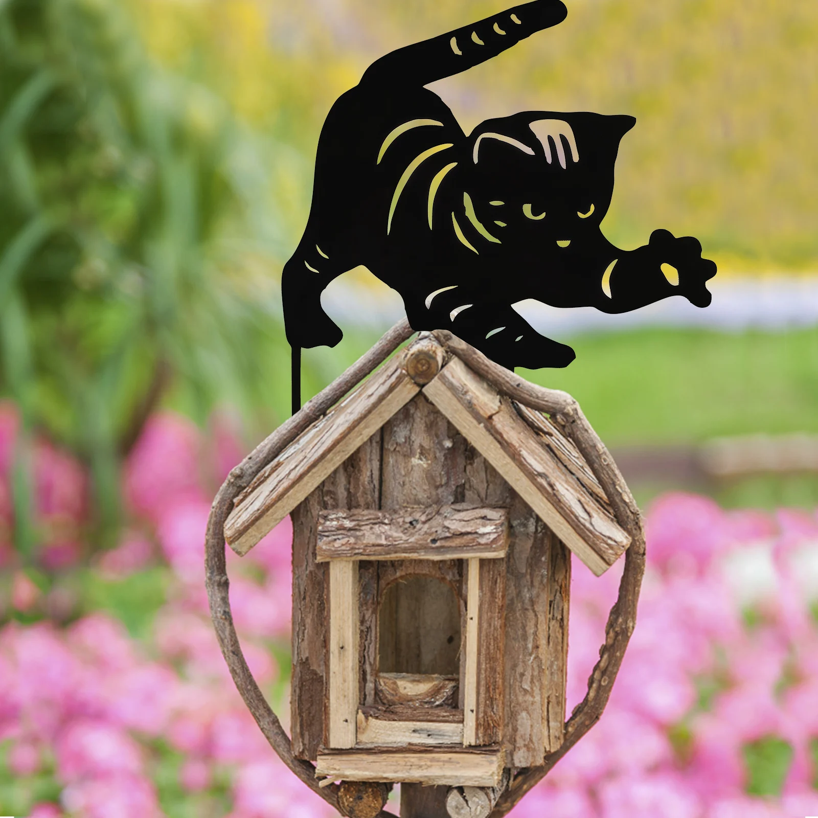 

2pcs Cat Garden Outdoor Decor Acrylic Stakes Sweet Gift Firm Stable Lawn Ornaments Halloween Props Yard Art Black Color