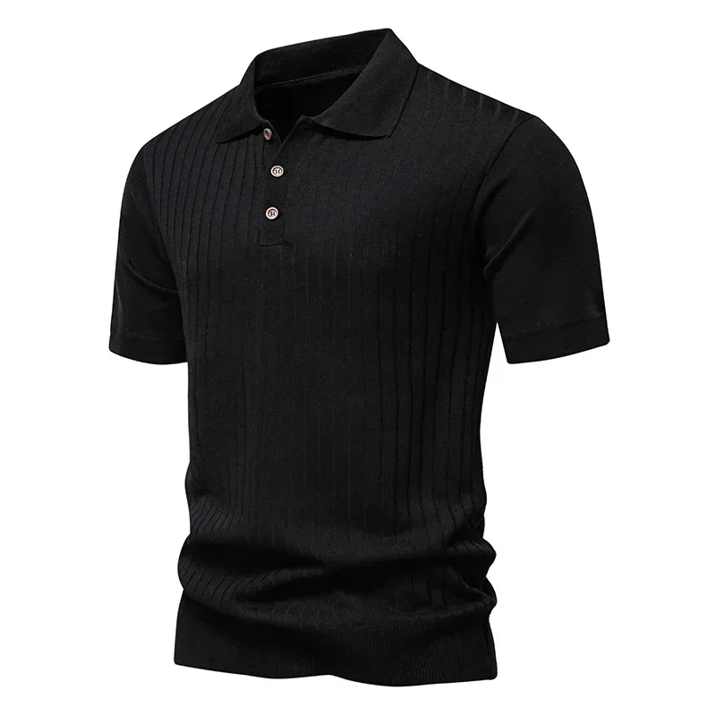 

Men's Knitted Polo Shirts Short Sleeve V-Neck Ribbed Polo Shirt Casual Breathable Summer Knit Pullover Sweater