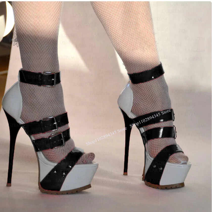 Blue Platform Buckle Sandals Thin High Heel Cover Heel Fashion Sexy 2025 Summer Casual Big Size Woman Shoes Zapatillas Mujer