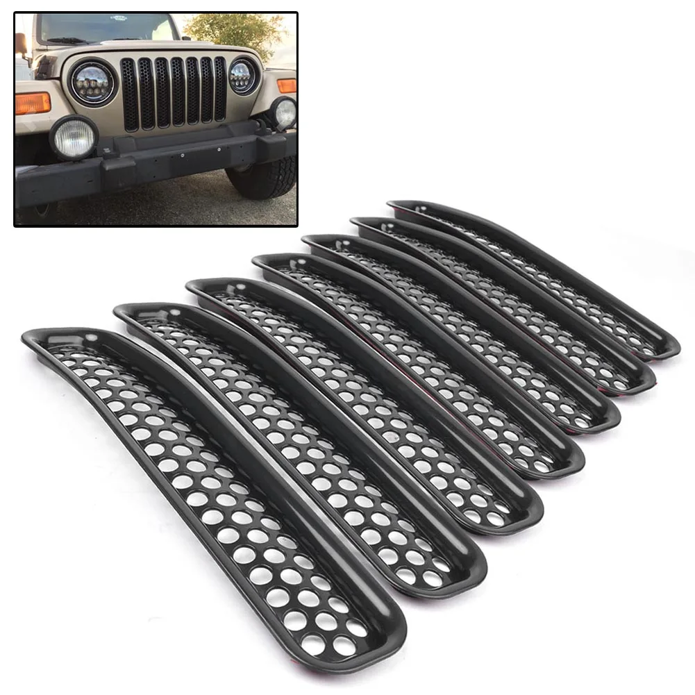 7Pcs Car Front Bumper Insert Racing Grill Mesh Grille For Jeep Wrangler TJ 1997 1998 1999 2000 2001 2002 2003 2004 2005 2006