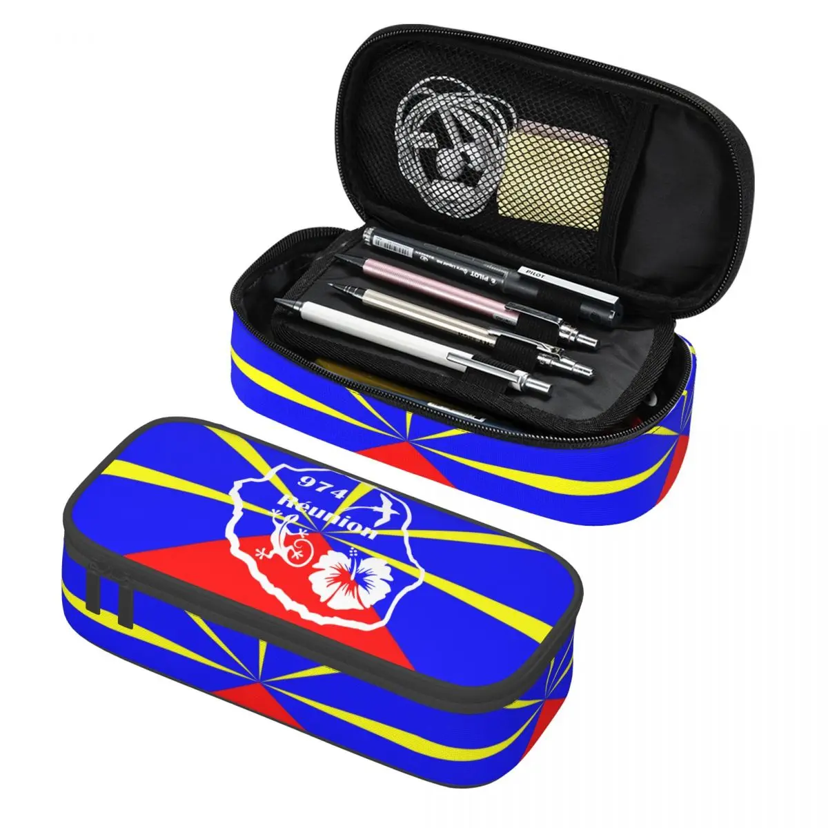 

Custom Korean 974 Reunion Island Flag Pencil Case for Girls Boys Reunionese Proud Large Storage Pen Bag Box School Supplies