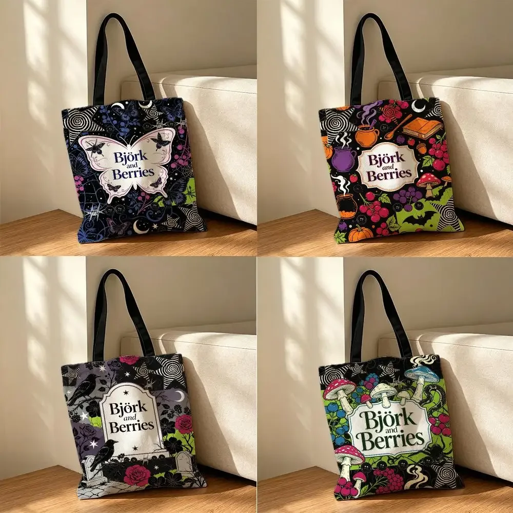fashion Bjork and Berries  Canvas Tote Bag Storage Bag Reusable Shoulder Bag for School Work Travel Everyday Use and Gift