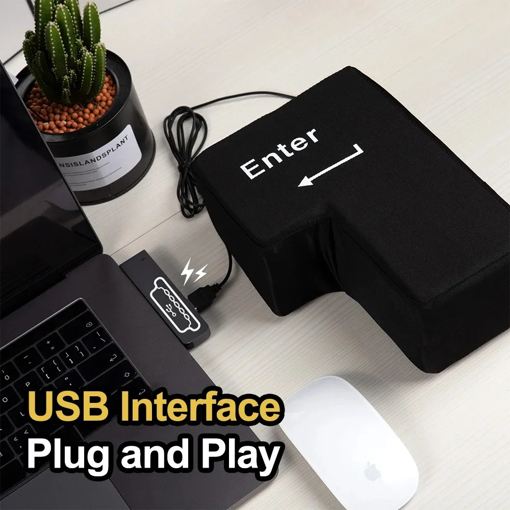 Big USB Enter Key Vent Pillow Soft Computer Button Return Key For Offices Decompression Pillow Stress Relief Toy Enter Button