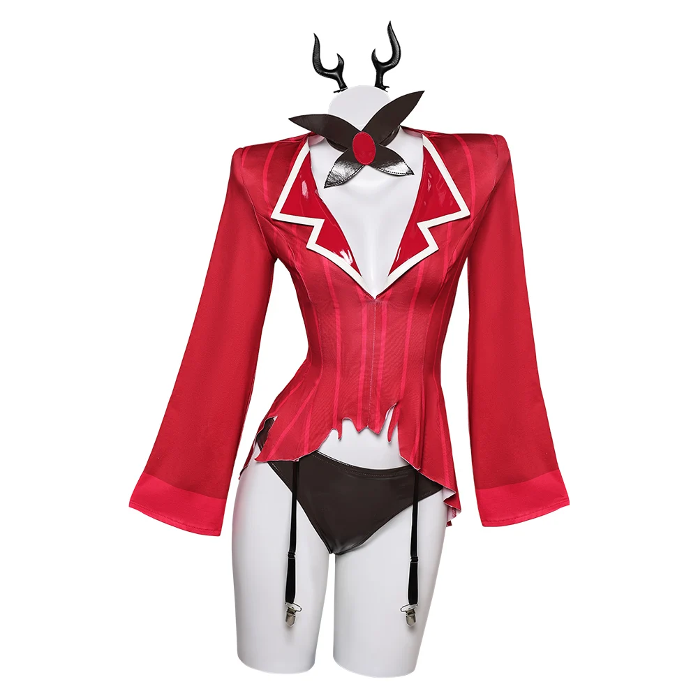 Hazzbin Cartoon Hotel Alastor Cosplay Fantasia Costume Disguise for Adult Women Sexy Lingerie Jacket Shorts Halloween Clotn Suit